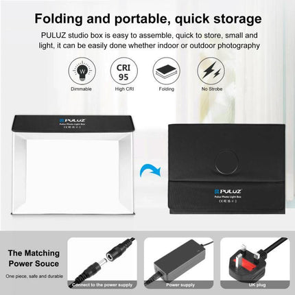 PULUZ Portable Photo Studio Light Box for Smartphone Shots compact folding light box with dimmable CRI95 lighting and included power supply