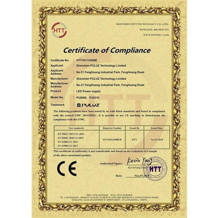 PULUZ 80cm Folding Photo Studio Tent with Color Backdrops shown alongside product compliance certificate for Shenzhen PULUZ Technology