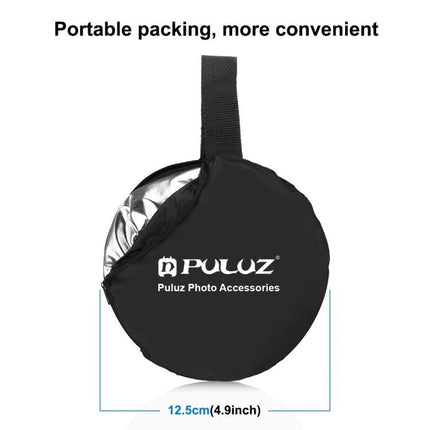PULUZ 30cm Folding Reflector with Silver and Gold Surfaces for Photography - compact carrying pouch showing silver interior and handle