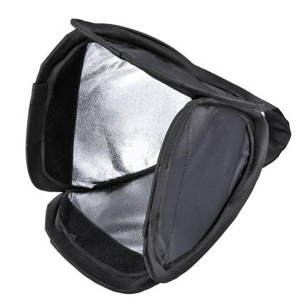 PULUZ Foldable Softbox Cover for Even Light Diffusion in Photos showing black external flash softbox open with reflective interior