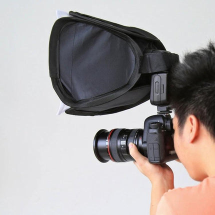 PULUZ Foldable Softbox Cover for Even Light Diffusion in Photos on external flash mounted to DSLR for softer portrait lighting
