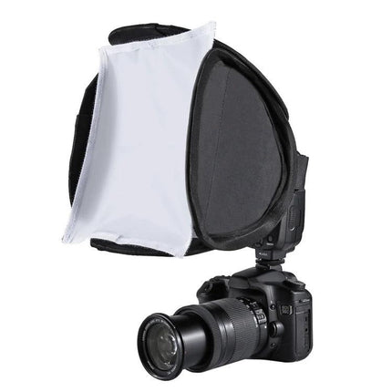 PULUZ Foldable Softbox Cover for Even Light Diffusion in Photos mounted on external flash attached to DSLR for softer indoor portrait and product lighting