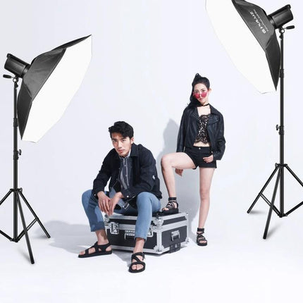PULUZ 95cm Octagonal Parabolic Softbox for Photography Flash lighting setup with two models in studio portrait