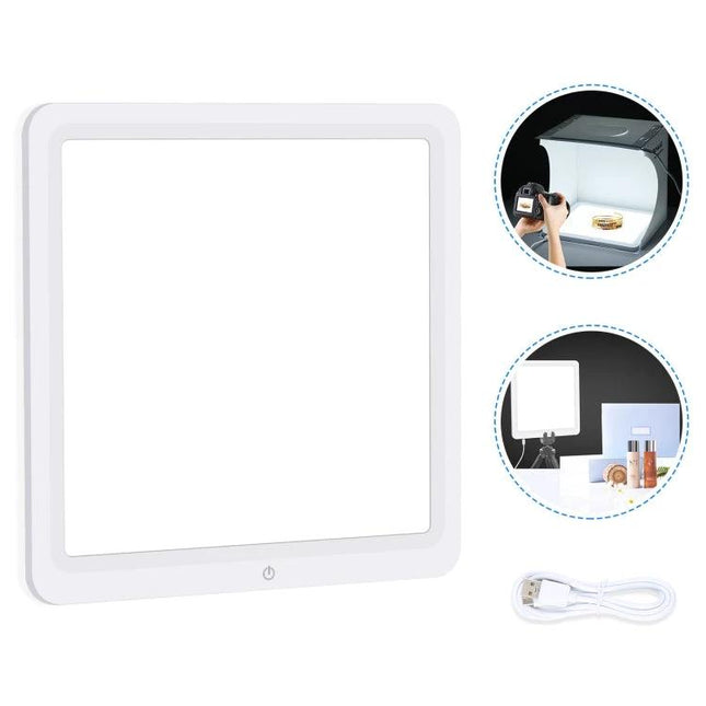 PULUZ 30cm LED Shadowless Light Pad for Product Photography - white LED pad with USB cable and sample product photos