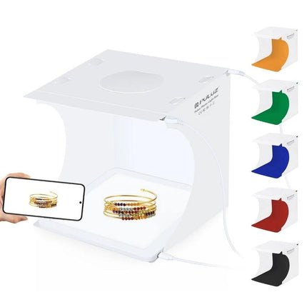 PULUZ Mini LED Light Box for Small Product Photography compact white foldable studio with bracelet and color backdrops