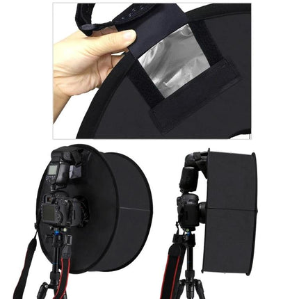 PULUZ 45cm Round Softbox Diffuser for Even Portrait Lighting mounted on DSLR with tripod for soft, even studio and outdoor portrait illumination