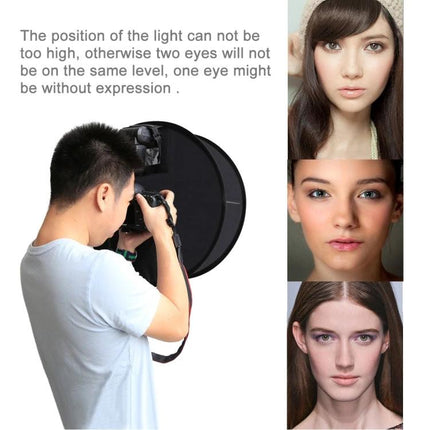 PULUZ 45cm Round Softbox Diffuser for Even Portrait Lighting demonstrating portrait setup reducing shadows for natural skin tones