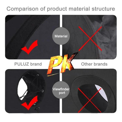 PULUZ 45cm Round Softbox Diffuser for Even Portrait Lighting comparison showing PULUZ material and viewfinder port advantages