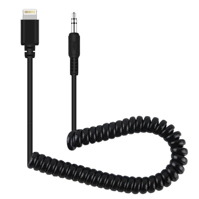 PULUZ Cable for iPhone Microphone Connections in Daily Recordings - coiled 3.5mm to Lightning cable for clear podcast and interview audio
