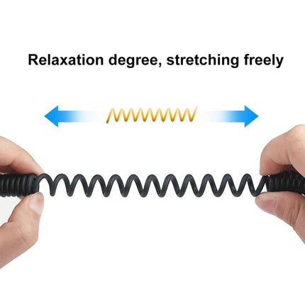 PULUZ Cable for iPhone Microphone Connections in Daily Recordings showing coiled stretchable cable held between hands