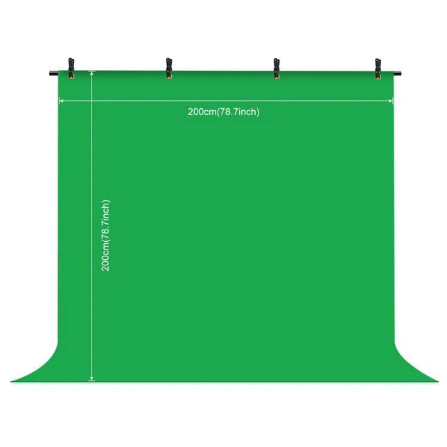 Alt Tag: PULUZ 2x2m T-Shape Background Support Stand for Photography with green 200x200cm wrinkle-free backdrop, lightweight aluminum frame and clamps