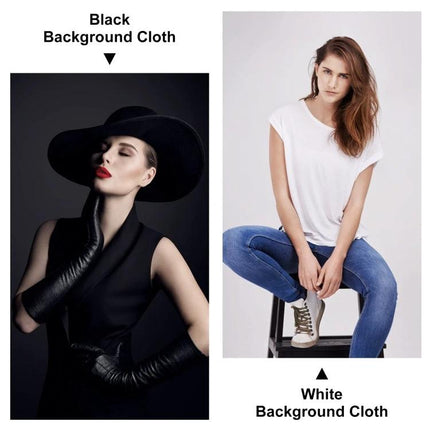 PULUZ 3m x 6m Polyester Photography Studio Backdrop Cloth showing black and white seamless studio backgrounds for portraits and product shoots