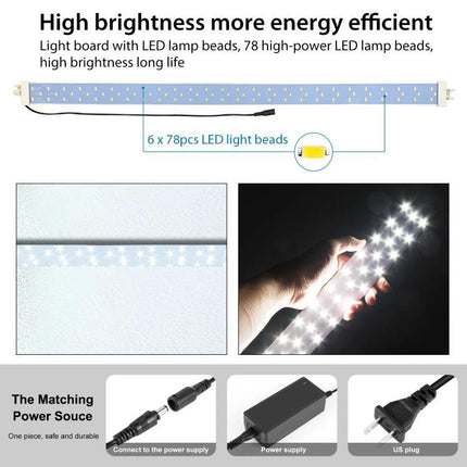 PULUZ 2m Photo Light Studio Box Kit for Portraits and Clothing LED light strip showing 78 high-power LED beads and matching power supply