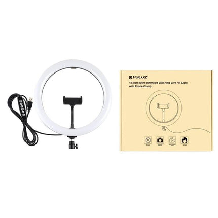 PULUZ Ring Light for Everyday Video and Photo Sessions - 12-inch LED ring light with phone clamp and USB cable