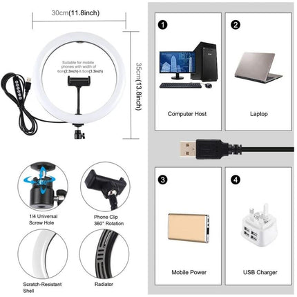 PULUZ Ring Light for Everyday Video and Photo Sessions - 30cm USB ring light with phone clip, 360° rotation, for computers, laptops, mobile power and USB chargers