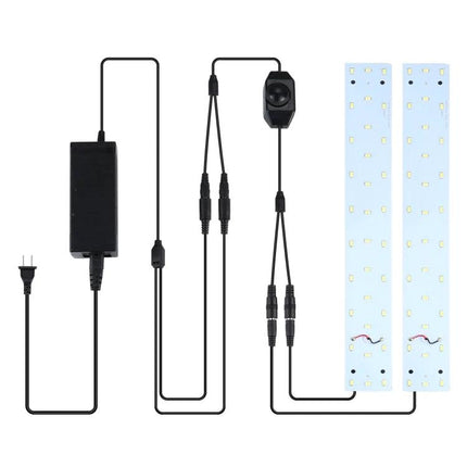 PULUZ LED Strip Light Dimmer Controller with Adjustable Knob connected to power adapter and LED strip panels, rotary knob for brightness control