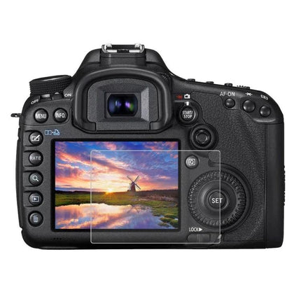 PULUZ Tempered Glass Screen Protector for Canon 5D Mark III shown on camera LCD protecting screen from scratches and dust