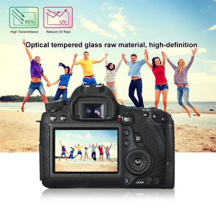 PULUZ Tempered Glass Screen Protector for Canon 6D Cameras shown protecting DSLR LCD during beach group photo shoot