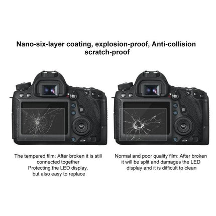 PULUZ Tempered Glass Screen Protector for Canon 6D Cameras showing cracked tempered film vs poor film comparison protecting LCD