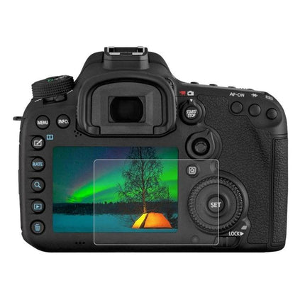 PULUZ Tempered Glass Protective Film for Digital Cameras on DSLR rear screen showing outdoor night landscape