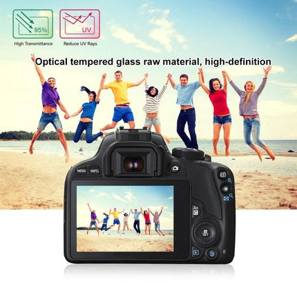 PULUZ Tempered Glass Screen Protector for Canon Cameras on DSLR showing beach group photo, high-definition scratch and UV protection