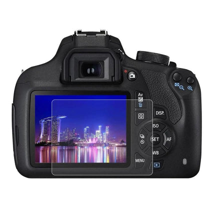 Tempered Glass Screen Protector for Canon DSLR Cameras installed on camera LCD to prevent scratches, dust and fingerprints