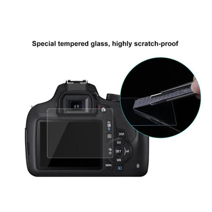 Tempered Glass Screen Protector for Canon DSLR Cameras fitted on camera back to prevent scratches, dust and fingerprints