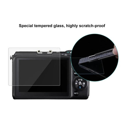 Tempered Glass Screen Protector for Canon and Sony Cameras on camera LCD, clear tempered glass guard showing scratch-resistant protection