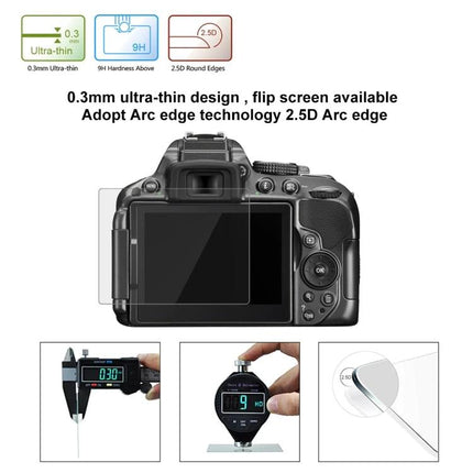 PULUZ Screen Protector for Nikon D5300 and Similar Camera Models showing tempered glass protector on camera LCD, 0.3mm ultra-thin, 9H hardness, 2.5D edges