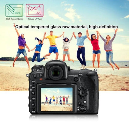 Premium Tempered Glass Screen Protector for Camera Displays on DSLR showing beach group photo, high transparency and UV reduction