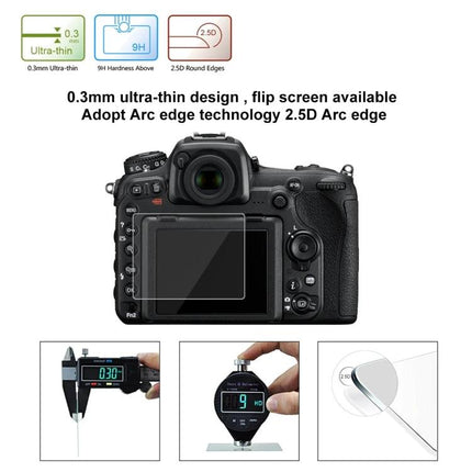 Premium Tempered Glass Screen Protector for Camera Displays on DSLR rear LCD showing 0.3mm ultra-thin, 9H hardness and 2.5D arc edge protection