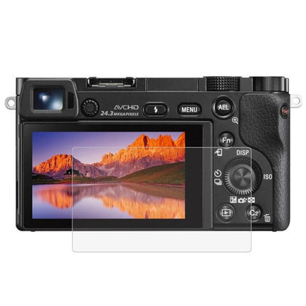 PULUZ Tempered Glass Screen Protector for Sony A6000 Camera shown applied to camera LCD to prevent scratches and smudges