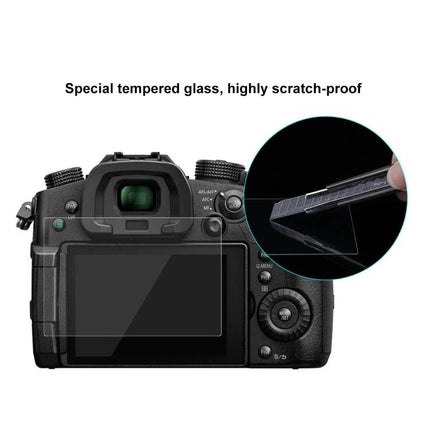 PULUZ Tempered Glass Screen Protector for Panasonic GH5 Cameras on camera LCD showing scratch resistance and 9H hardness