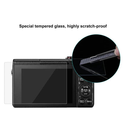 PULUZ Tempered Glass Screen Protector for Canon G7X Cameras shown on camera LCD, scratch-proof tempered glass protecting screen