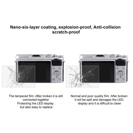 PULUZ Tempered Glass Screen Protector for Fujifilm X-A3 Camera showing tempered film vs normal film impact protection