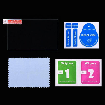 PULUZ Tempered Glass Screen Protector for Fujifilm X100T showing protector, guide stickers, dust absorber, wet and dry wipes, and microfiber cloth