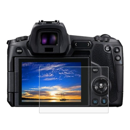 PULUZ Tempered Glass Film for Protecting Canon EOS R Screens shown applied to Canon EOS R rear LCD during outdoor shoot
