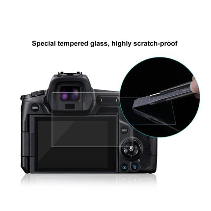 PULUZ Tempered Glass Film for Protecting Canon EOS R Screens - clear scratch-proof screen protector shown on camera display