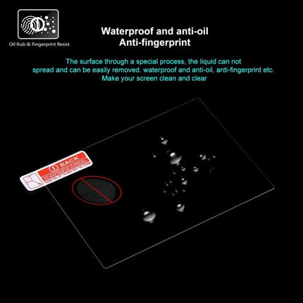 PULUZ Tempered Glass Film for Protecting Canon EOS R Screens demonstrating waterproof, anti-fingerprint surface with water droplets on protector