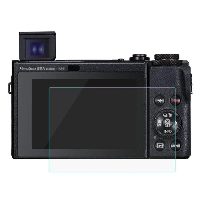 PULUZ Tempered Glass Screen Protector for Canon PowerShot G5 X Mark II installed on camera LCD to prevent scratches, dust and fingerprints while preserving touch sensitivity