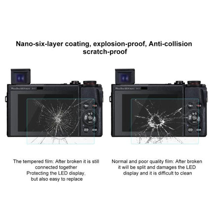PULUZ Tempered Glass Screen Protector for Canon PowerShot G5 X Mark II showing shatter-resistant film protecting camera LCD and preventing scratches and dust