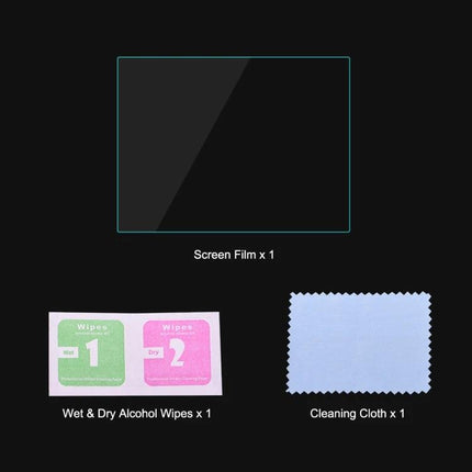 PULUZ 9H Tempered Glass Screen Protector for Digital Cameras with screen film, wet & dry alcohol wipes and cleaning cloth kit