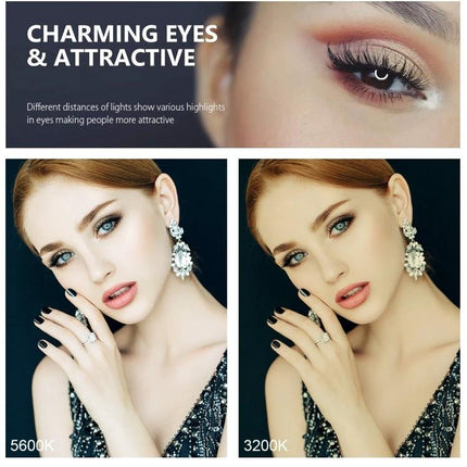 PULUZ Ring Light for Everyday Vlogging and Home Selfies demonstrating 5600K vs 3200K lighting for clearer, shadow‑reduced facial selfies