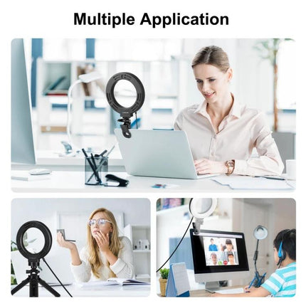 PULUZ Ring Light for Everyday Vlogging and Home Selfies — compact ring light clipped to laptop for improved video call and at-home vlogging lighting