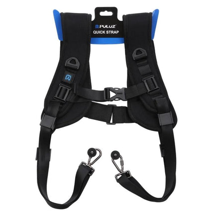 PULUZ Double Shoulder Harness with Soft Padding for DSLR Cameras - black dual camera quick strap with clips and adjustable buckles