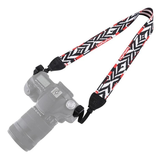 PULUZ Retro Ethnic Style Camera Neck Strap for SLR Cameras - red black white vintage woven strap on DSLR