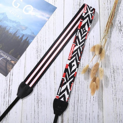 PULUZ Retro Ethnic Style Camera Neck Strap for SLR Cameras in black white red ethnic pattern, padded comfortable strap for DSLR hiking and travel