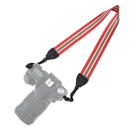 PULUZ Vintage Stripe Camera Neck Strap for SLR Cameras in red cloth with adjustable ends and secure camera attachments