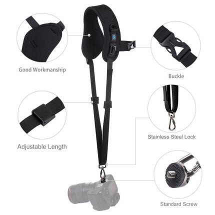 PULUZ Curved Camera Strap for Comfortable Daily Carrying ergonomic black shoulder strap with adjustable length, buckle, stainless steel lock and standard screw