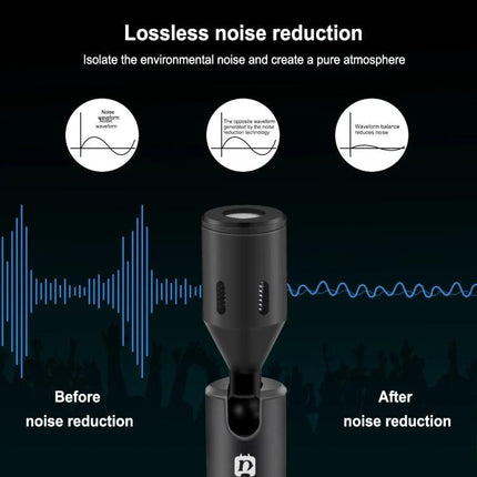 PULUZ Microphone for Daily Mobile Calls and Recordings – compact black mic showing lossless noise reduction before and after, active sound collection